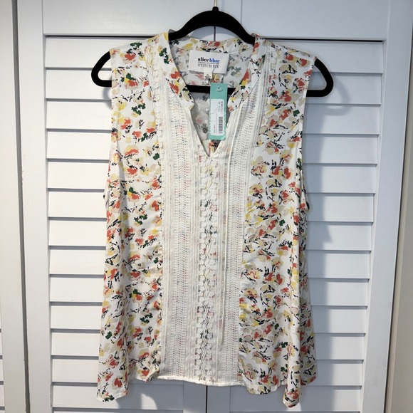 Alice Blue Tops - Alice Blue Moreno Lace Detail Top Floral Sleeveless Blouse White XL Career New